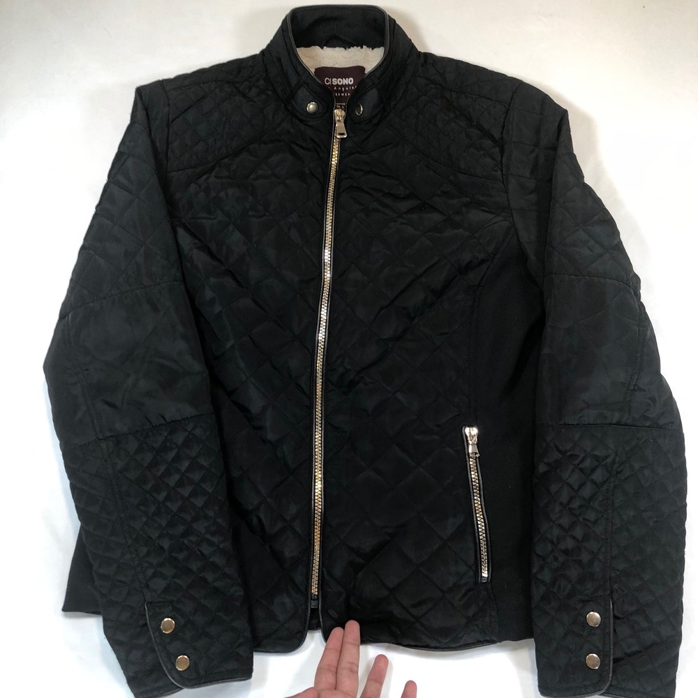 Ci Sono Los Angeles Black Quilted Sherpa Lined Moto Bomber Jacket NYJK266F L